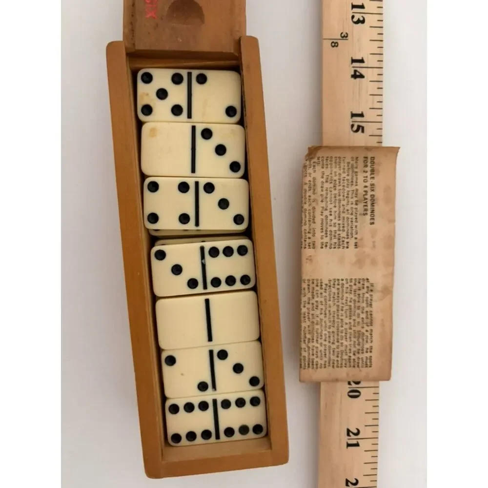 Vintage Double six Dominoes set in wooden box 28 pc